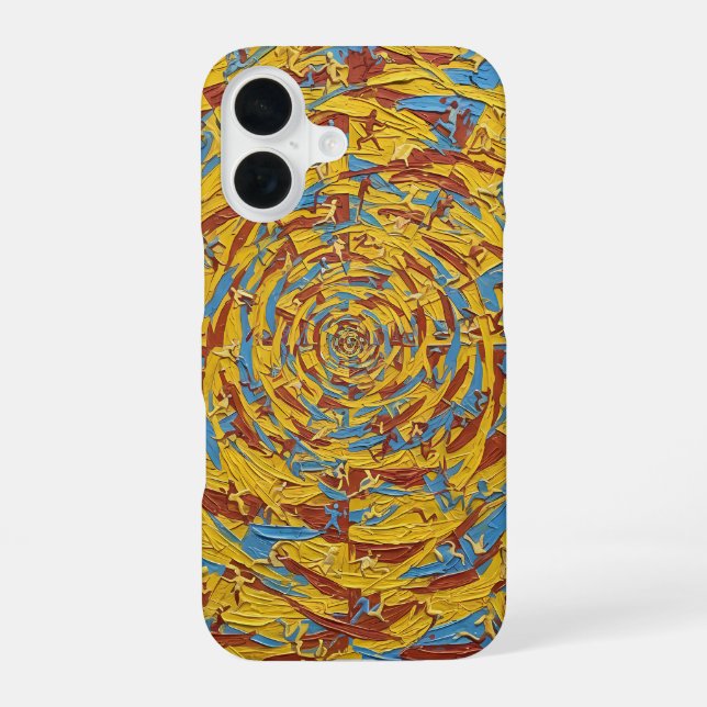  Abstract Yellow and Blue Running Figures Art iPhone 16 Case (Back)