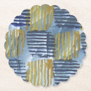 Abstract yellow and blue stripes paper coaster