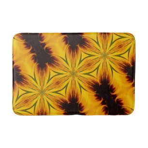 Abstract Yellow And Brown Kaleidoscope Art Bath Mat