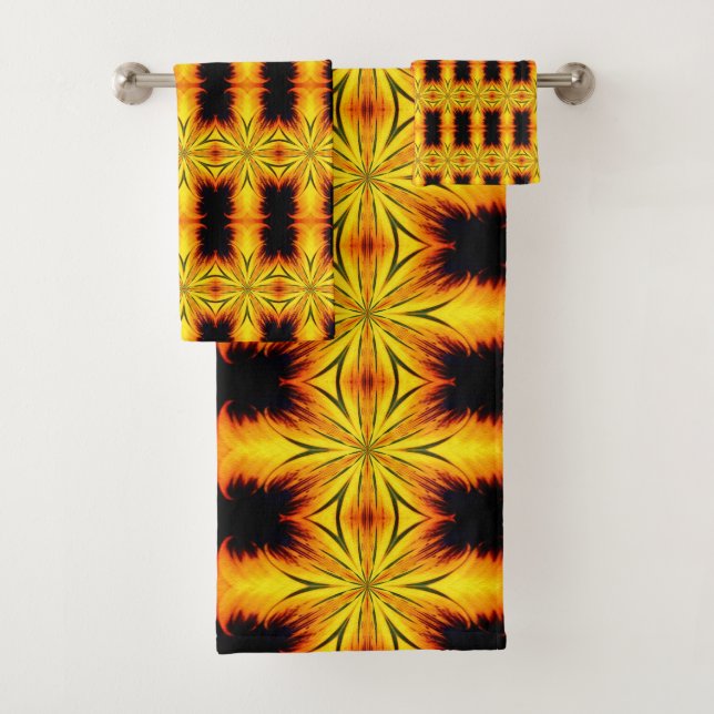 Abstract Yellow And Brown Kaleidoscope Art   Bath Towel Set (Insitu)