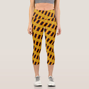 Abstract Yellow And Brown Kaleidoscope Art     Capri Leggings
