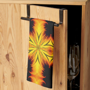 Abstract Yellow And Brown Kaleidoscope Art    Tea Towel