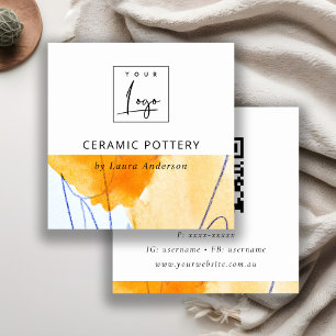 Abstract Yellow Blue Watercolor Art Logo QR Code Square Business Card