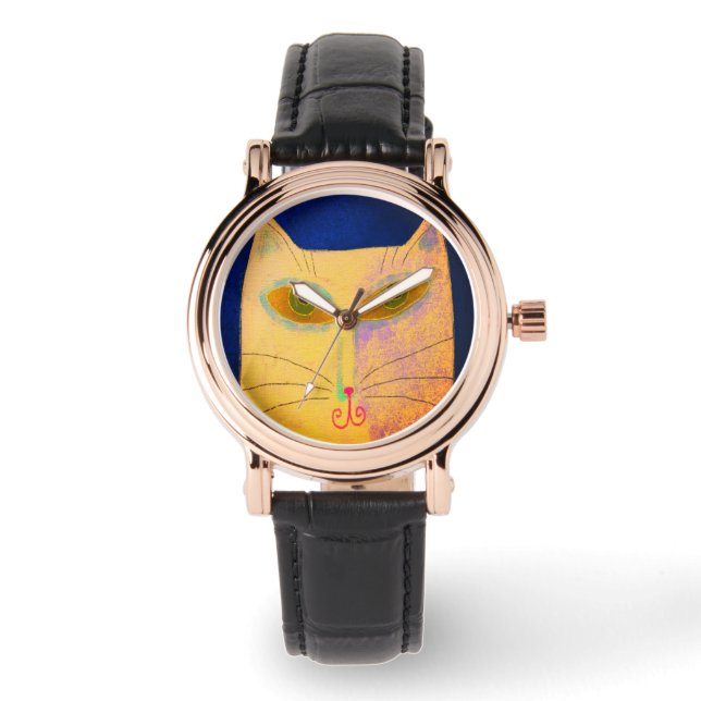 Abstract Yellow Cat Art to Wear Watch (Front)