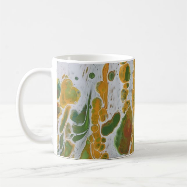 Abstract yellow, copper and green coffee mug (Left)