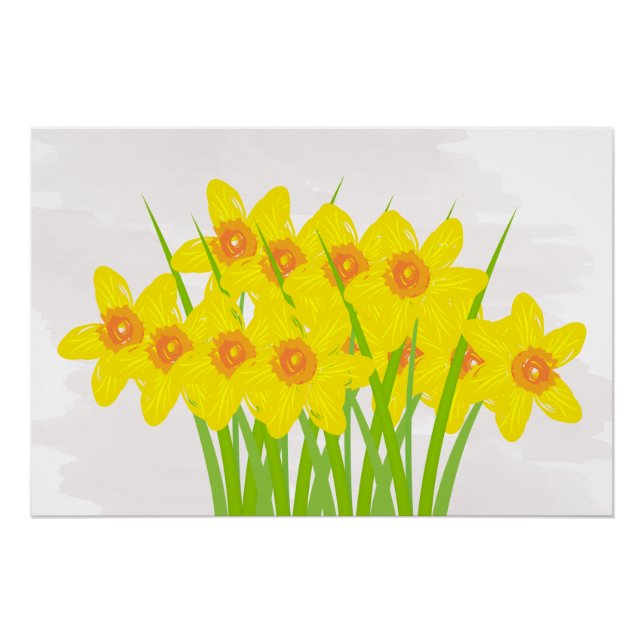 Abstract Yellow Daffodils Watercolor Art Poster (Front)