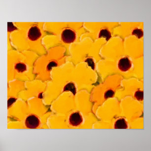 Abstract Yellow Daisies Flower Art Photo Painting Poster