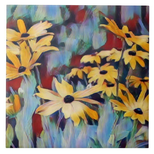 Abstract Yellow Daisy Flowers Floral Garden Ceramic Tile (Front)