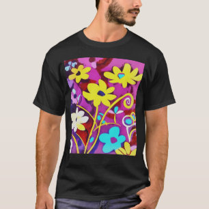 Abstract Yellow Flowers On Viva Magenta T-Shirt