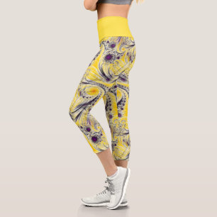 Abstract Yellow Fractal Art Capri Leggings