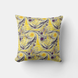 Abstract Yellow Fractal Art Cushion