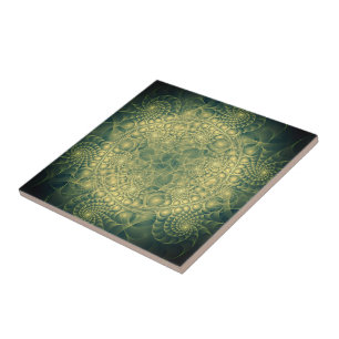 Abstract Yellow Green Fractal - Unique Ceramic Tile