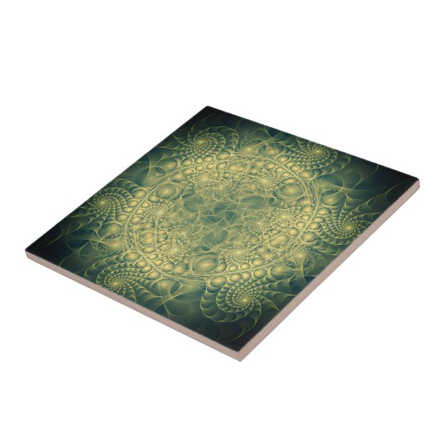 Abstract Yellow Green Fractal - Unique Ceramic Tile (Side)