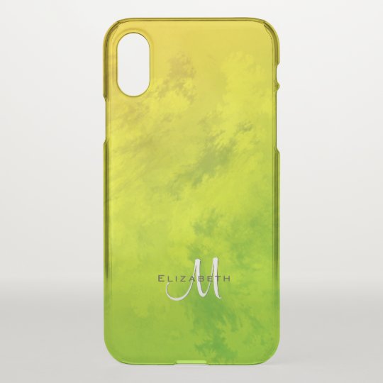 Abstract yellow green lemon lime monogrammed iPhone x case