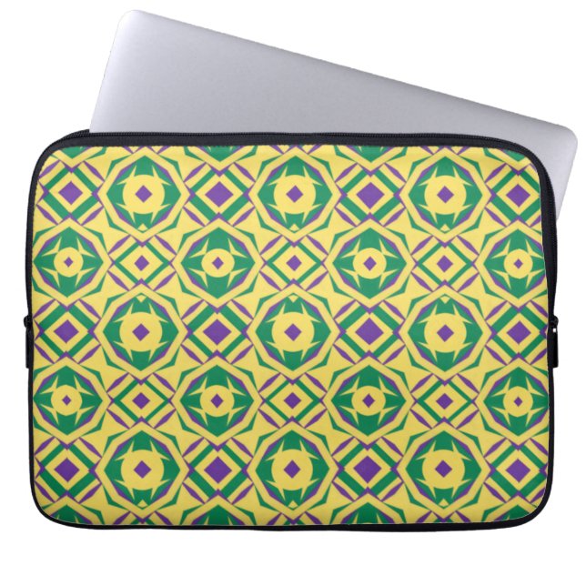 Abstract Yellow Green Purple Pattern with Diamonds Laptop Sleeve (Front)