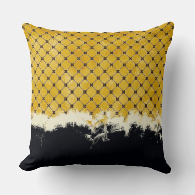 Abstract Yellow, Grey, Bronze Pattern Cushion (Front)