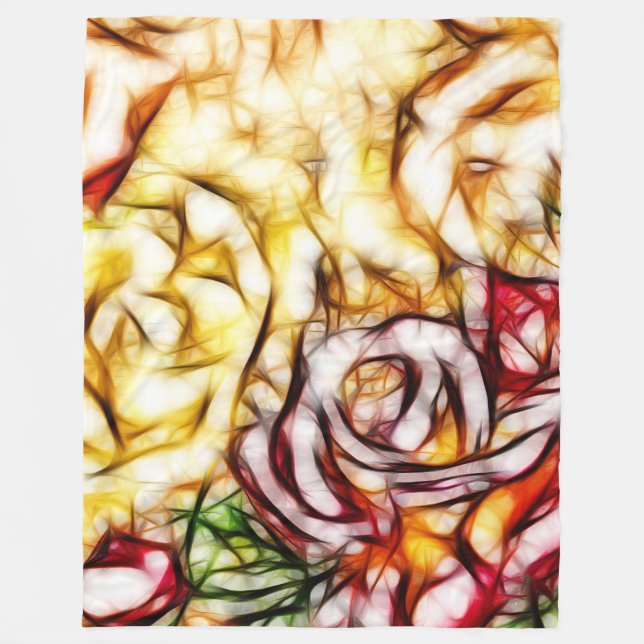 Abstract Yellow Light Rose Artistic Floral Glow Fleece Blanket (Front)