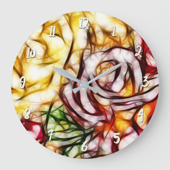 Abstract Yellow Light Rose Artistic Floral Glow Large Clock (Front)