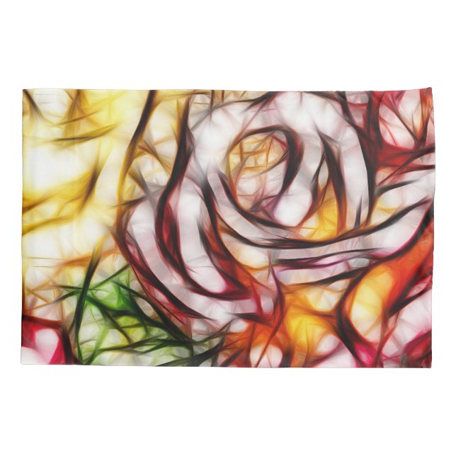 Abstract Yellow Light Rose Artistic Floral Glow Pillowcase (Back)