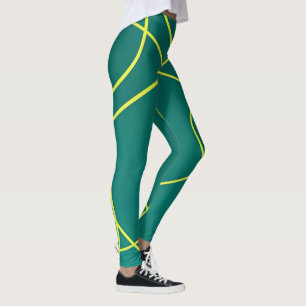 Abstract Yellow lines on a green Leggings