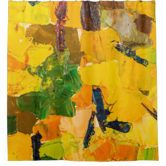 Abstract Yellow Oil Canvas Painting Shower Curtain