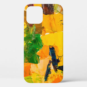 Abstract yellow oil painting on canvas. iPhone 12 case