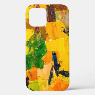 Abstract yellow oil painting on canvas. iPhone 12 case