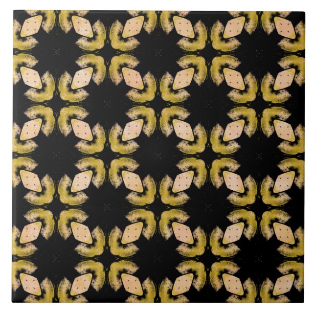 Abstract Yellow, Orange, and Black Pattern Ceramic Tile (Front)