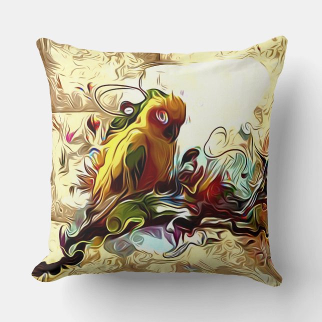 Abstract Yellow Parrot Throw Pillow (Front)