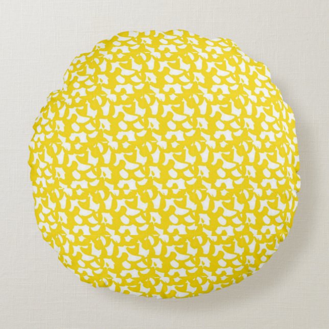 Abstract Yellow Pattern Art Design Cotton  Round Cushion (Front)