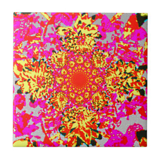 Abstract Yellow Pink  Floral Dahlia Flower Pattern Ceramic Tile