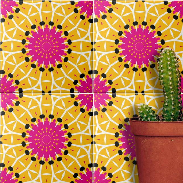 Abstract Yellow Pink Mosaic Geometric Pattern Ceramic Tile (Creator Uploaded)