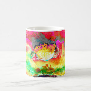 Abstract yellow pink watercolor floral painting  coffee mug