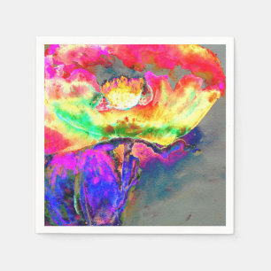 Abstract yellow pink watercolor floral painting  napkin