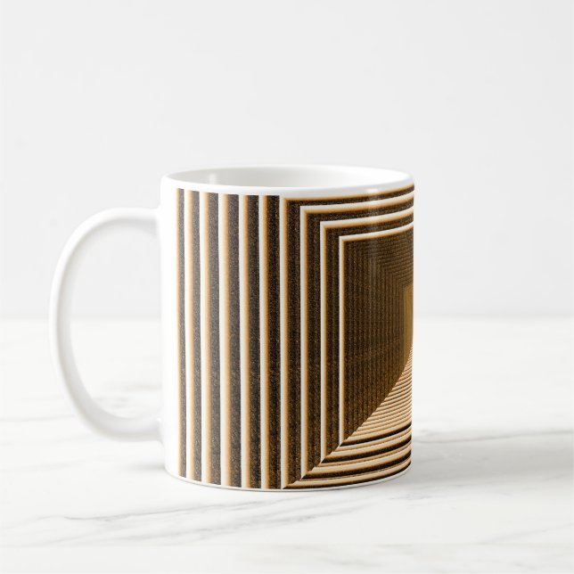 Abstract yellow pyramid includes in depth coffee mug (Left)