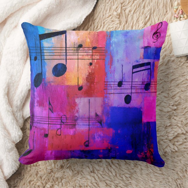 Abstract yellow, red, blue with musical notes cushion (Blanket)