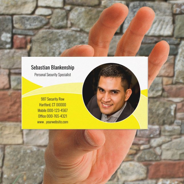 Abstract Yellow Security Professional Custom Photo Business Card (Creator Uploaded)