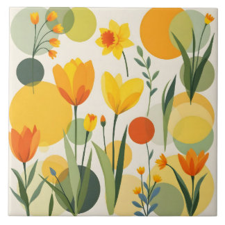 Abstract Yellow Spring Flowers Ceramic Tile
