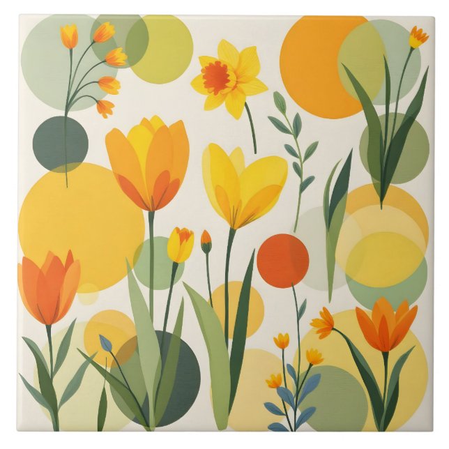 Abstract Yellow Spring Flowers Ceramic Tile (Front)