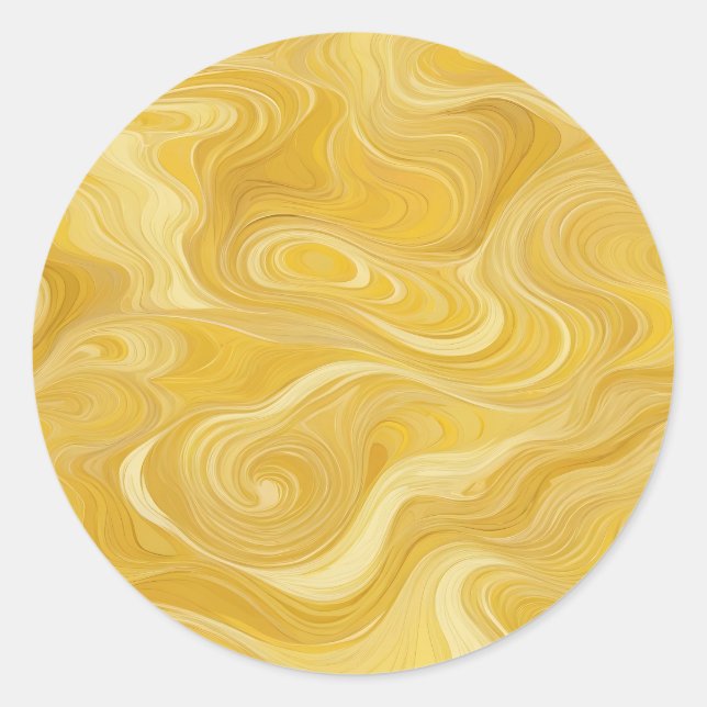 Abstract Yellow Waves  Classic Round Sticker (Front)