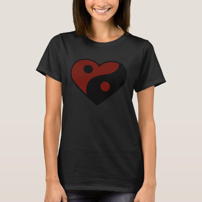 ABSTRACT YIN YANG BLACK AND DARK RED PEACE SYMBOL T-Shirt (Front)