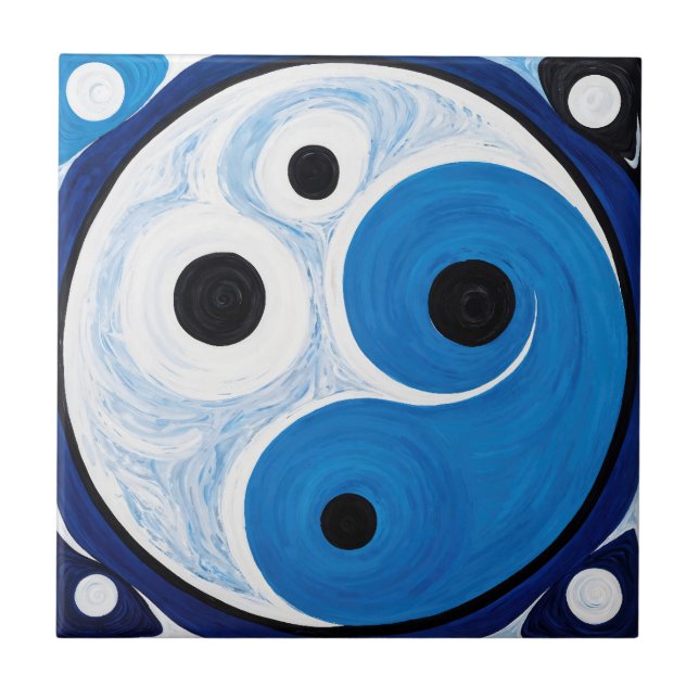 Abstract Yin Yang: Modernist Blue & White  Ceramic Tile (Front)