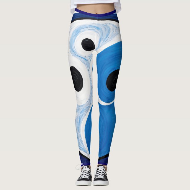 Abstract Yin Yang: Modernist Blue & White  Leggings (Front)