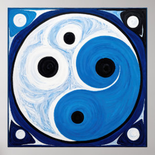 Abstract Yin Yang: Modernist Blue & White  Poster
