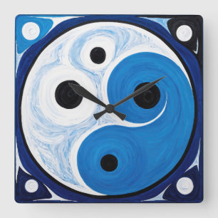 Abstract Yin Yang: Modernist Blue & White  Square Wall Clock