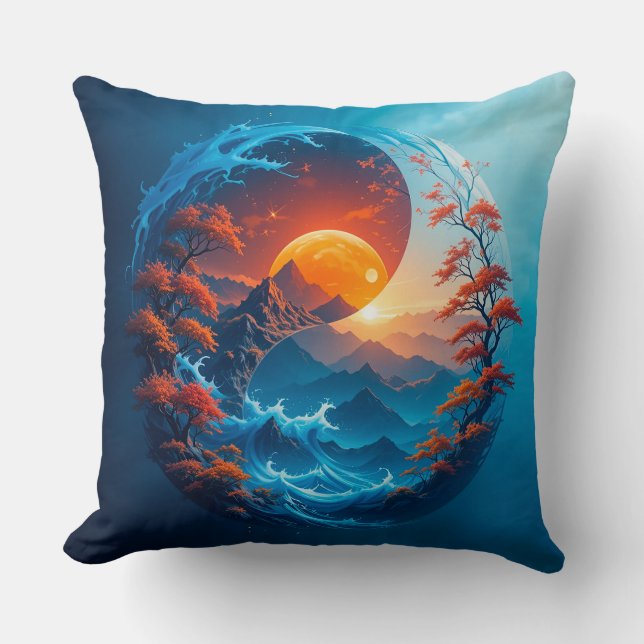 Abstract Yin Yang Symbol Featuring Nature Elements Cushion (Front)