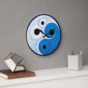 Abstract Ying Yang: Modernist Blue & White  Large Clock