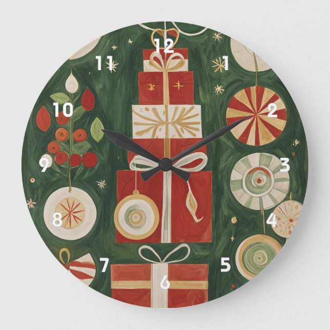 Abstract Yuletide Tapestry Large Clock (Front)