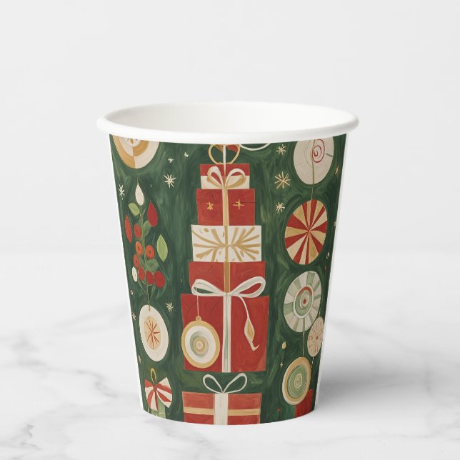 Abstract Yuletide Tapestry Paper Cups (Front)