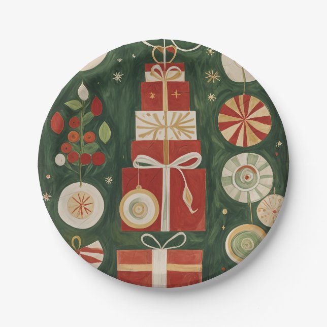 Abstract Yuletide Tapestry Paper Plate (Front)